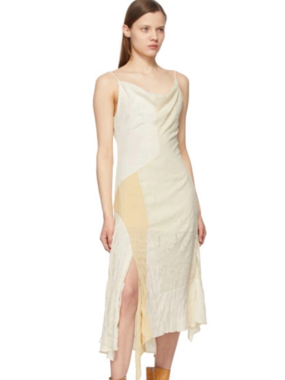 Andersson Bell Gabriel Asymmetric Patchwork Silk Cloqué Cotton-Blend Dress XS